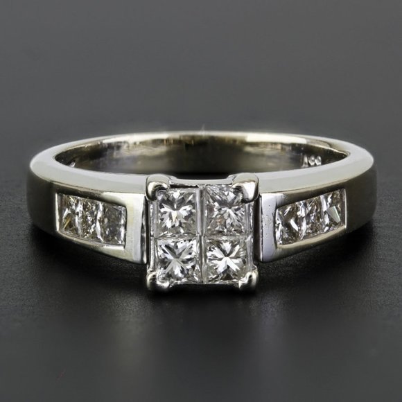 14k White Gold Princess-Cut Diamond Anniversary / Engagement / Cocktail Ring - Picture 1 of 8